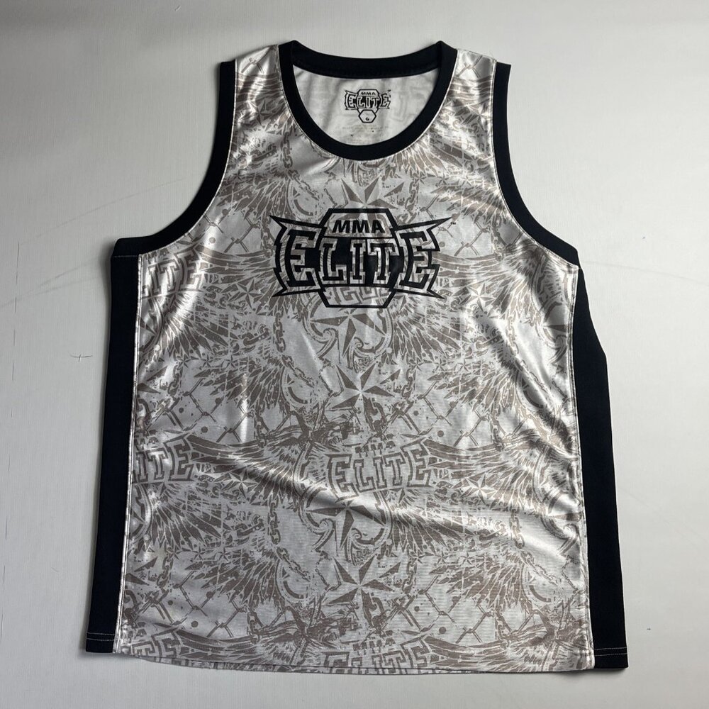 MMA Elite Jersey Sleeveless Tank Top White Design Mens Large Y2K